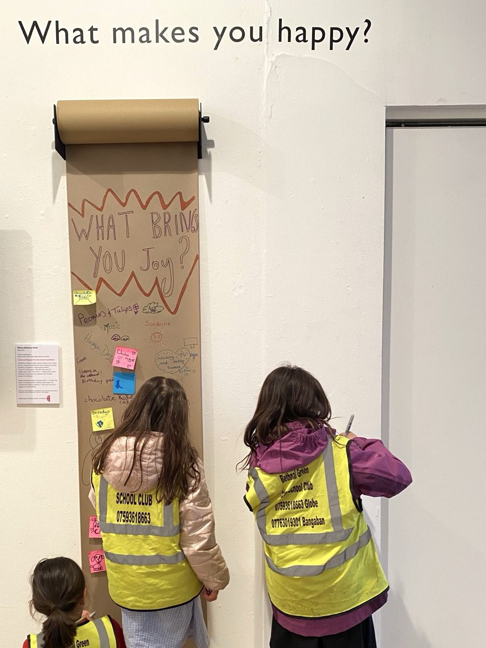 Children from Bethnal Green After School Club visiting the exhibition they helped create, Four Corners, May 2026.